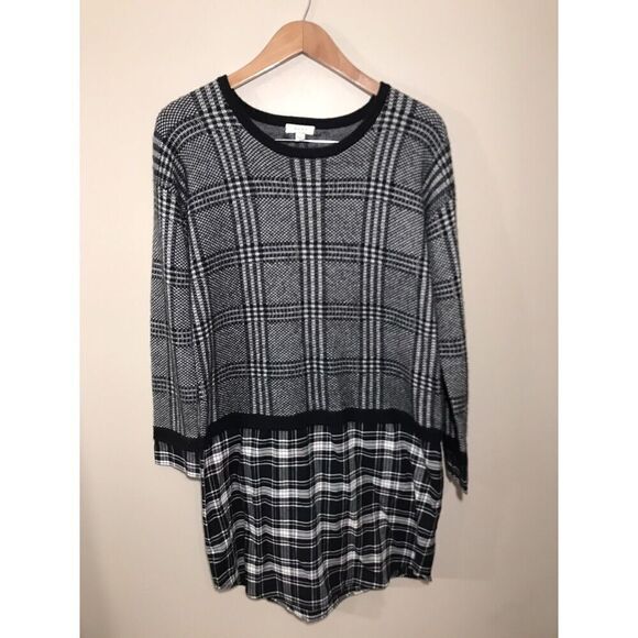 Soft Joie Dinay Sweater Dress Womens Small Long Sleeve Layered Mixed Plaid Black - Picture 4 of 7